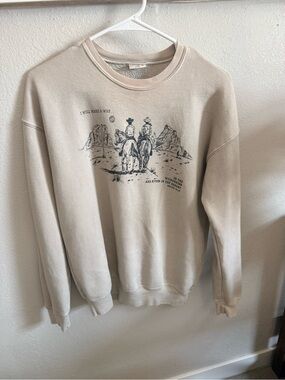 Women's Gray Graphic Crewneck Sweatshirt - Western Cowboy Isaiah